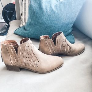Camel colored flat ankle booties
